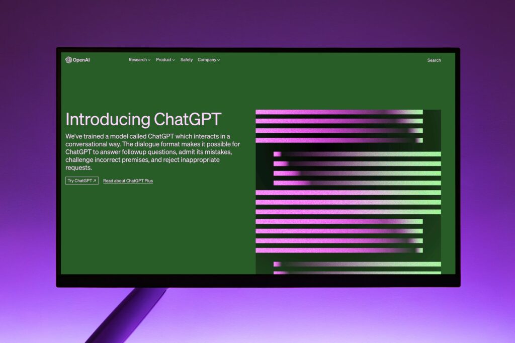 monitor screen showing chatGPT landing page